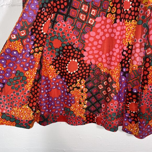 Vintage Psychedelic Print Blouse Red Purple Orange 70s Mod Boho Kenny Classics M - Picture 3 of 9